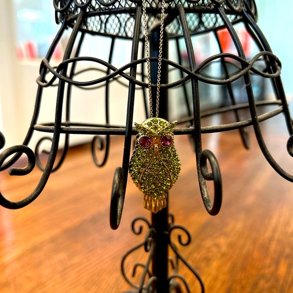 Green and Purple Owl Necklace with Silver Chain - Picture 2 of 2